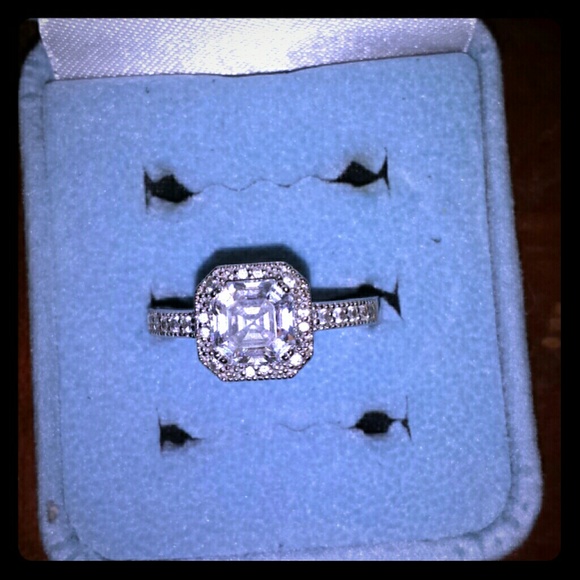 QVC  Diamonique  cushion cut ring Size 10