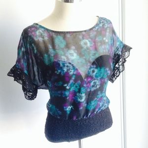 Sheer Lace Watercolor Blouse