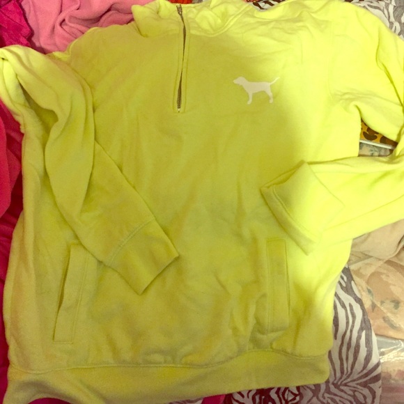 Neon Lemon lime colored love pink zip up pull over