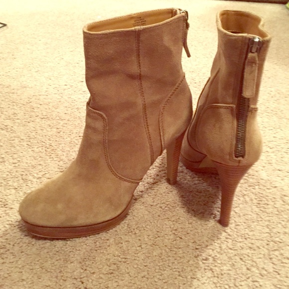 Brown suede high heel ankle boots