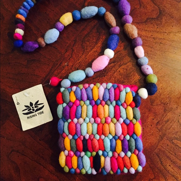 Cute Rising Tide multi-color 100% wool handbag.