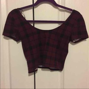 Plaid burgundy and black crop top