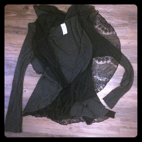 Needle & Thread Grey/Gray Black Lace Cardigan