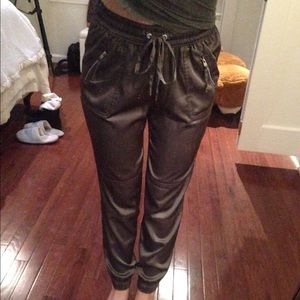 soft pants shiny greyish army green