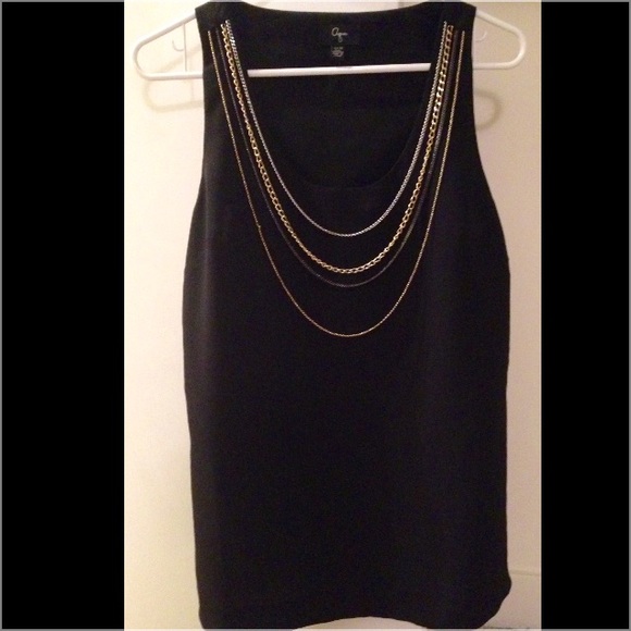 Aqua black tank with chain necklaces