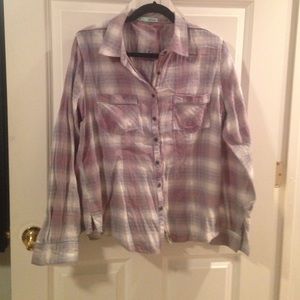 Blue, grey, and purple plaid shirt