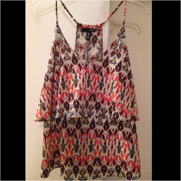 Aqua tribal print layered tank