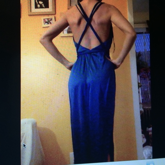 Vintage Blue LONG backless vintage dress - Picture 2 of 3