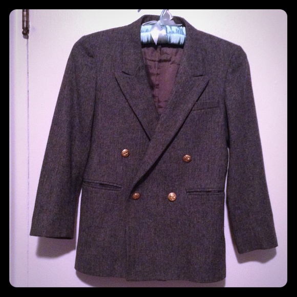 Vintage grey wool blazer with gold buttons
