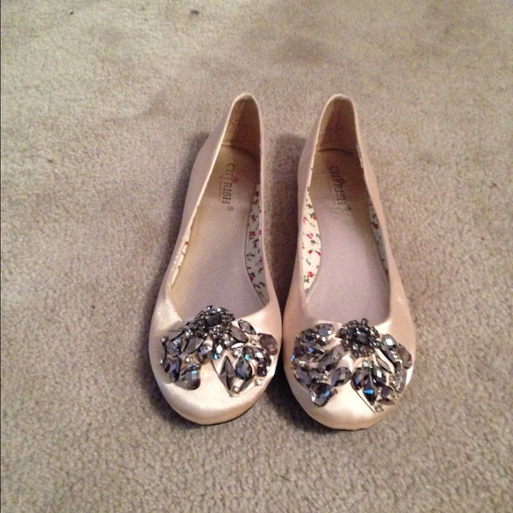 Champagne colored bedazzled ballet flats