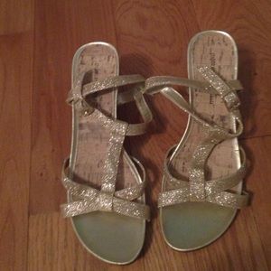 Sparkly gold sandal wedges