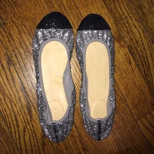 Sparkly silver and black ballet flats