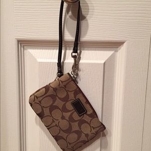 Authentic signature "C" fabric brown wristlet
