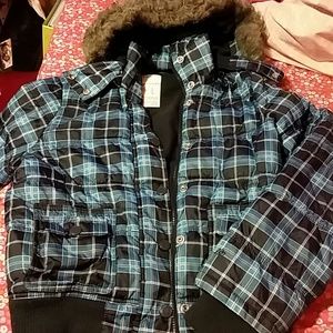 Blue plaid print winter coat