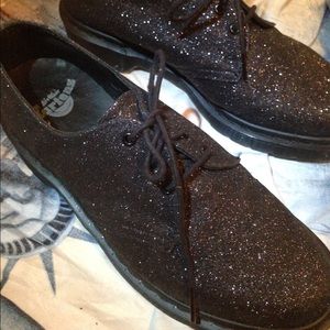 Doc Martens Black Glitter 3-Hole Oxfords
