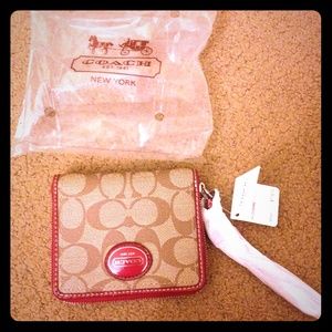 Coach red leather wristlet wallet
