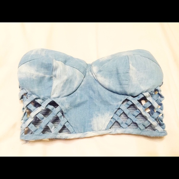 Denim washed bustier crop top