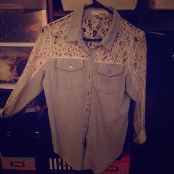 Lace/denim button down