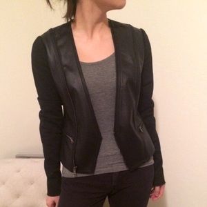 BCBGMAXAZRIA knit paneled faux leather moto XXS