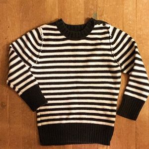 Warm thick knitted navy and white striped sweater