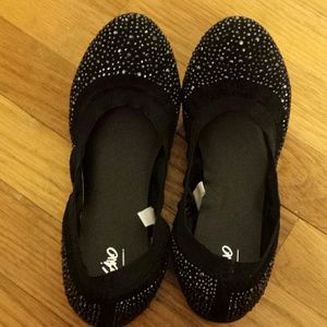black flats with rhinestones