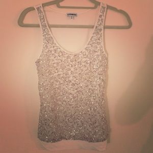 Express Size XS white tank with sequins on front