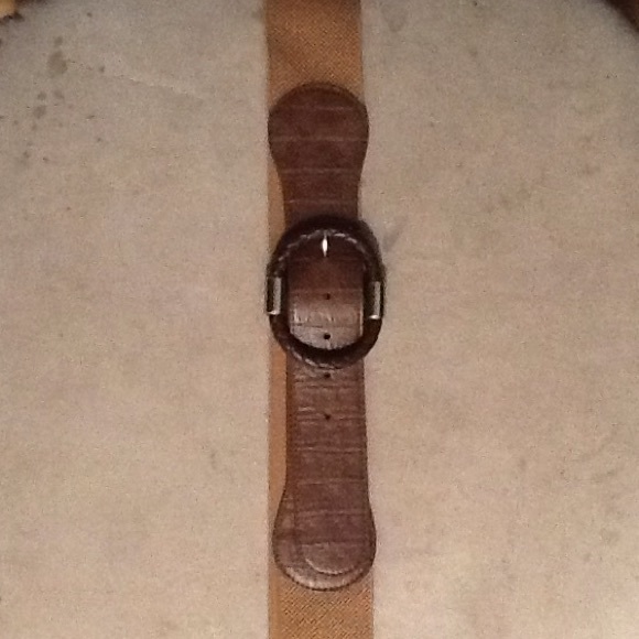 Brown leather and fabric belt