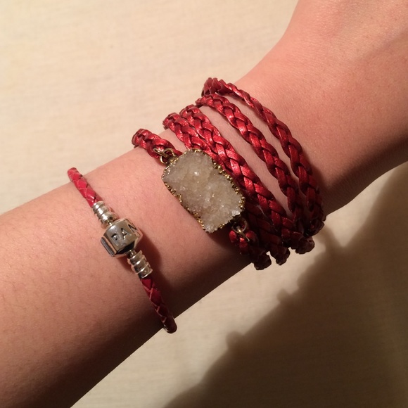 Pandora leather braided bracelet & anthro lot