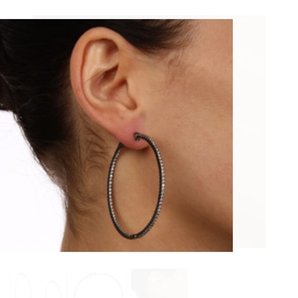Sterling silver with black rhodium CZ hoops - Picture 3 of 4