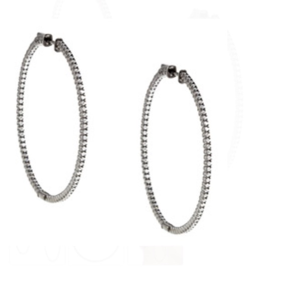 Sterling silver with black rhodium CZ hoops - Picture 4 of 4