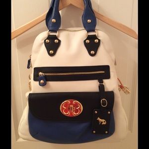 Emma Fox Fold-over Large Tote - white/black/blue