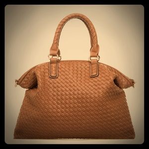 Woven vegan leather handbag