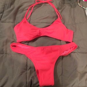 NEON CORAL Bikini top w scrunch and ITSY BOTTOMS