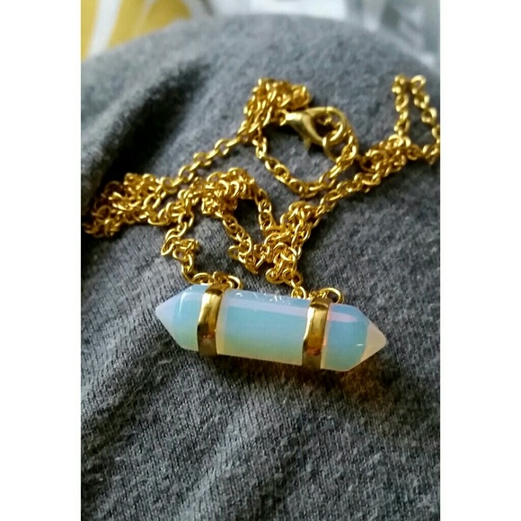 OPALITE DRUZY BOHO HIPPIE MOON NECKLACE RAINBOW