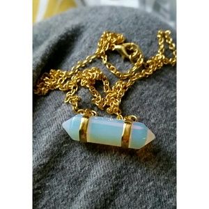 OPALITE DRUZY BOHO HIPPIE MOON NECKLACE RAINBOW