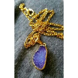PURPLE GOLD BOHO HIPPIE DRUZY CRYSTAL NECKLACE