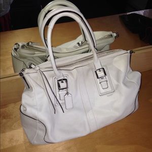 White leather coach bag