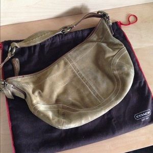 Brown suede coach shoulder bag