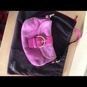 Pink suede coach bag
