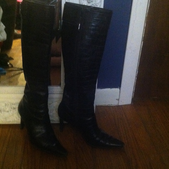 Black Ralph Lauren croc embossed leather boot