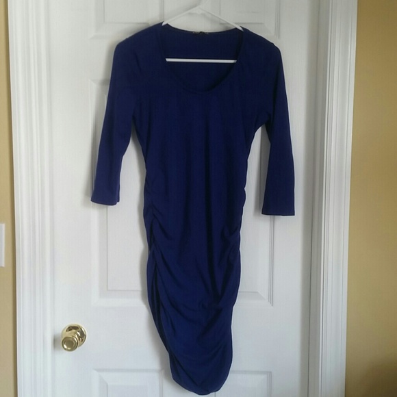 Blue gathered side express dress