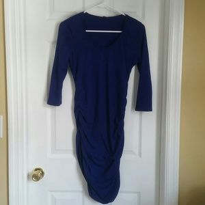 Blue gathered side express dress