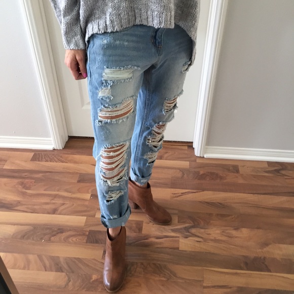 Sold • Distressed Denim Boyfriend Jeans - Picture 2 of 4