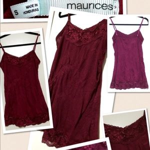 Maurice's Dark maroon cami w/ lace trim