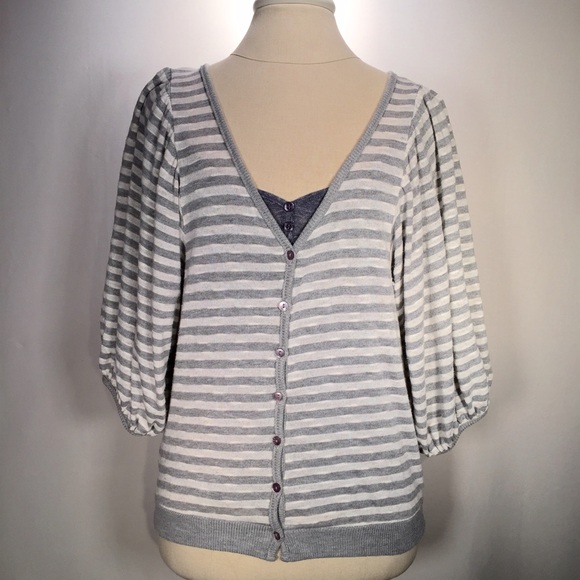 Anthro's Kimchi & Blue Gray/white Striped Cardigan