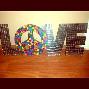 SOLD Love Mosaic Mirror Wall Art Hanging w/ Peace
