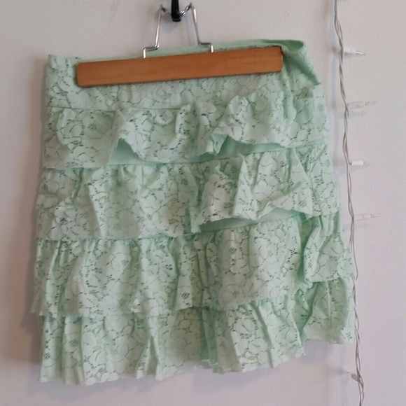 Mint green ruffle, lace skirt