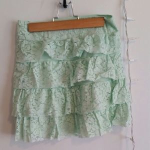 Mint green ruffle, lace skirt