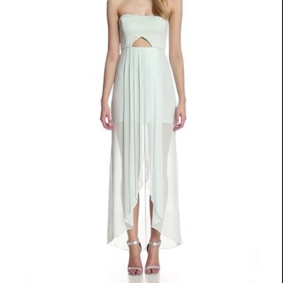 Bcbg strapless mink high low dress