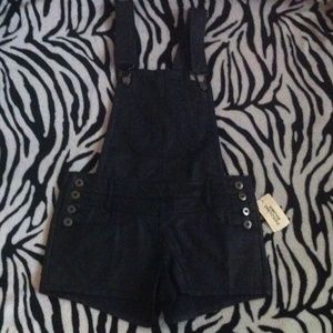 Black leather overalls